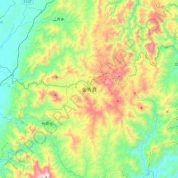 Topografische kaart 金秀县, hoogte, reliëf