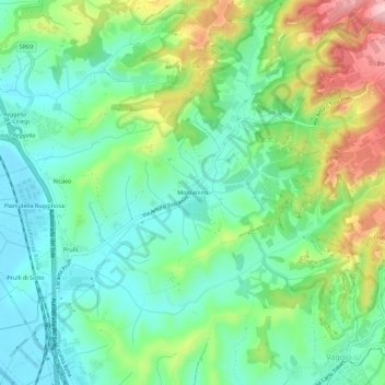 Topografische kaart Montanino, hoogte, reliëf