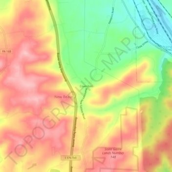 Topografische kaart Coverdale, hoogte, reliëf