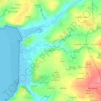 Topografische kaart Kerveo Beuz, hoogte, reliëf