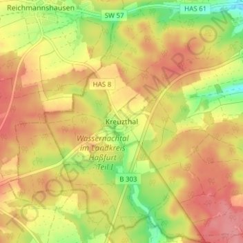 Topografische kaart Kreuzthal, hoogte, reliëf