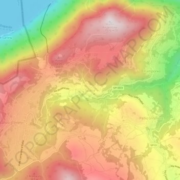 Topografische kaart Scaria, hoogte, reliëf