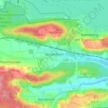 Topografische kaart Veitserlbach, hoogte, reliëf