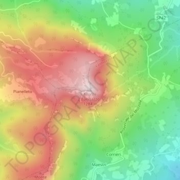 Topografische kaart Monte Barigazzo, hoogte, reliëf
