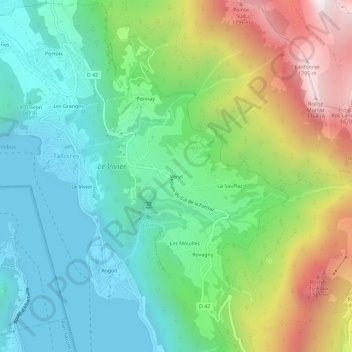 Topografische kaart Vérel, hoogte, reliëf