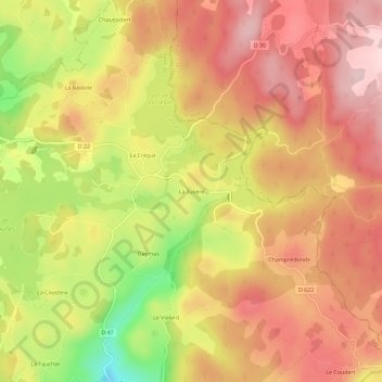 Topografische kaart La Tulière, hoogte, reliëf