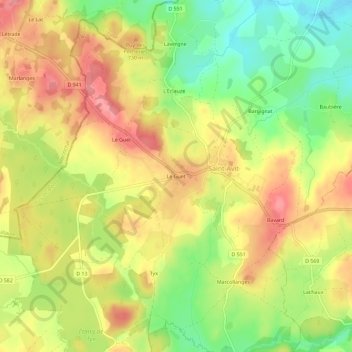 Topografische kaart Le Guet, hoogte, reliëf