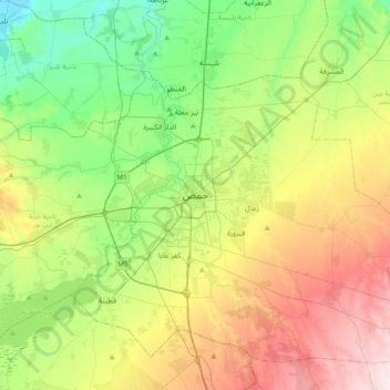 Topografische kaart Homs, hoogte, reliëf