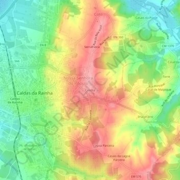 Topografische kaart Crocha, hoogte, reliëf