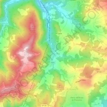 Topografische kaart Fontebuona, hoogte, reliëf