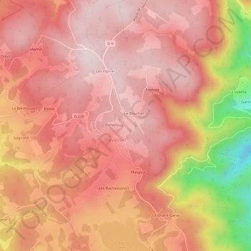 Topografische kaart Lafont, hoogte, reliëf