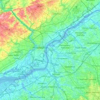 Topografische kaart Camden, hoogte, reliëf