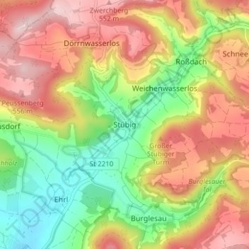 Topografische kaart Stübig, hoogte, reliëf