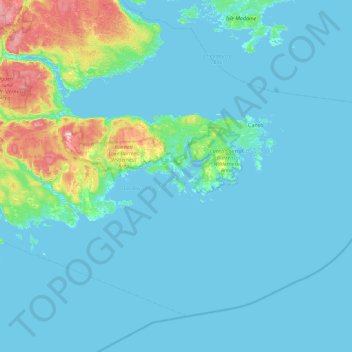 Topografische kaart Richards Island, hoogte, reliëf