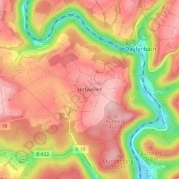 Topografische kaart Hofweiler, hoogte, reliëf