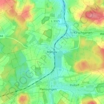 Topografische kaart Merlau, hoogte, reliëf