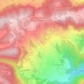 Topografische kaart Cerè di Sotto, hoogte, reliëf