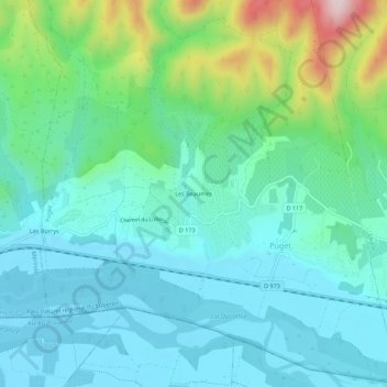 Topografische kaart Les Beaumes, hoogte, reliëf