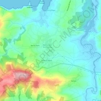 Topografische kaart Ajo, hoogte, reliëf