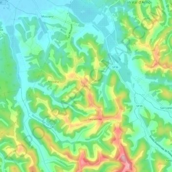 Topografische kaart Marti, hoogte, reliëf