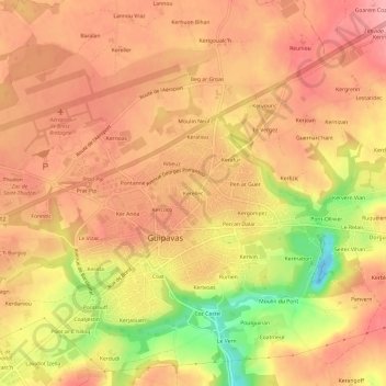 Topografische kaart Kerellec, hoogte, reliëf