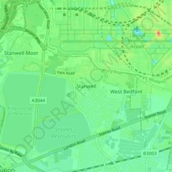 Topografische kaart Stanwell, hoogte, reliëf