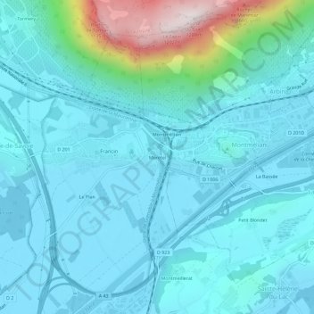 Topografische kaart Morétel, hoogte, reliëf