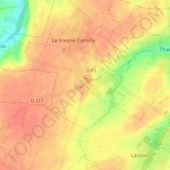 Topografische kaart Camilly, hoogte, reliëf