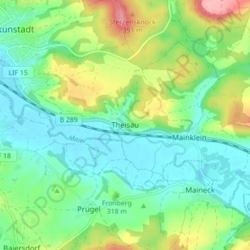 Topografische kaart Theisau, hoogte, reliëf