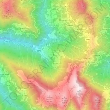 Topografische kaart Traso, hoogte, reliëf