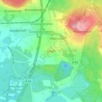 Topografische kaart Irlach, hoogte, reliëf