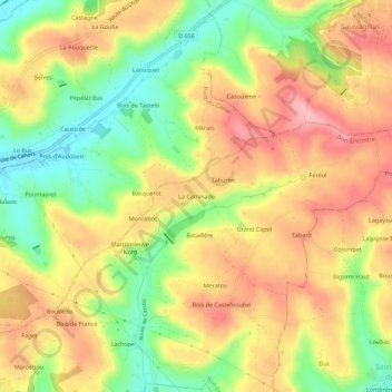 Topografische kaart La Caminade, hoogte, reliëf