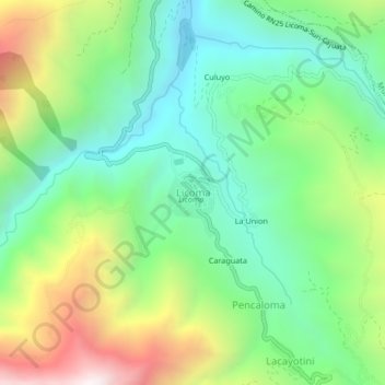 Topografische kaart Licoma, hoogte, reliëf