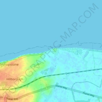 Topografische kaart Reculver, hoogte, reliëf