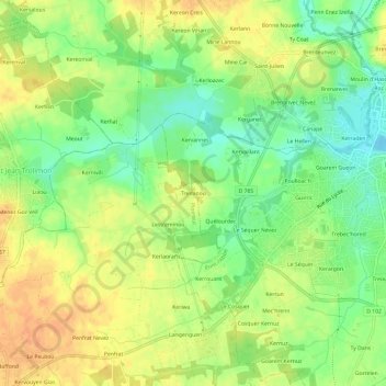 Topografische kaart Treminou, hoogte, reliëf