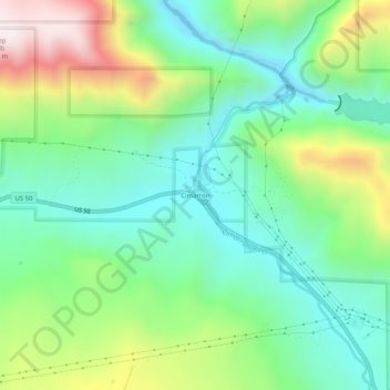 Topografische kaart Cimarron, hoogte, reliëf
