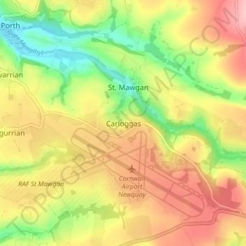 Topografische kaart Carloggas, hoogte, reliëf