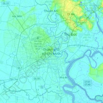 Topografische kaart Ho Chi Minhstad, hoogte, reliëf
