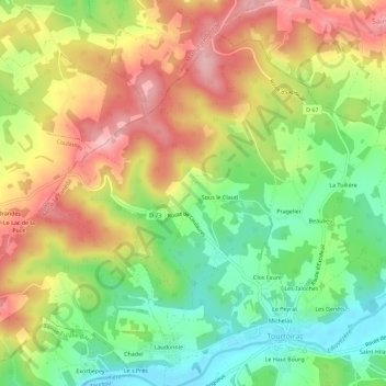 Topografische kaart Rozier, hoogte, reliëf