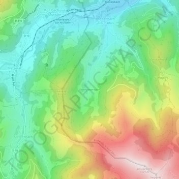 Topografische kaart Oberbreitenbach, hoogte, reliëf