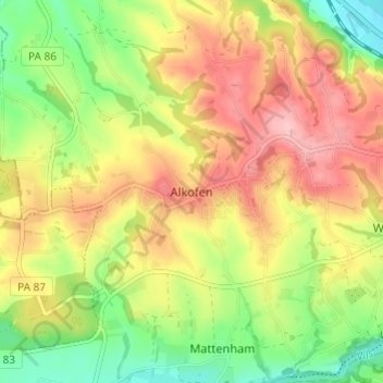 Topografische kaart Alkofen, hoogte, reliëf