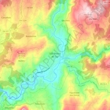 Topografische kaart São Pedro do Sul, hoogte, reliëf