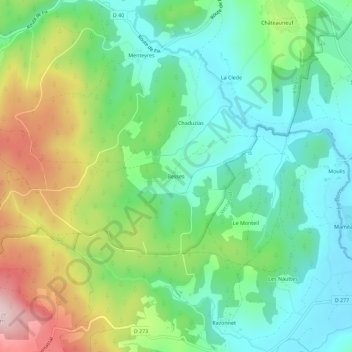 Topografische kaart Besses, hoogte, reliëf
