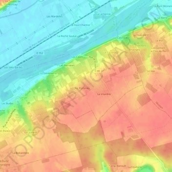 Topografische kaart Artigny, hoogte, reliëf