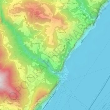 Topografische kaart Pregasio, hoogte, reliëf