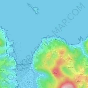 Topografische kaart Antzora, hoogte, reliëf