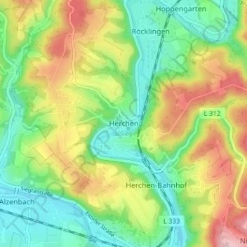 Topografische kaart Herchen, hoogte, reliëf