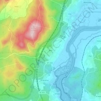 Topografische kaart Bexo, hoogte, reliëf