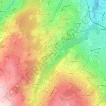 Topografische kaart Vuret, hoogte, reliëf