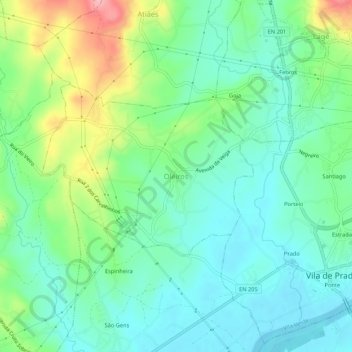 Topografische kaart Oleiros, hoogte, reliëf